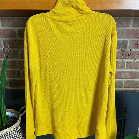 NWOT Mustard Yellow Cowl Neck Waffle Knit Sweatshirt, Size S - Picture 7 of 7
